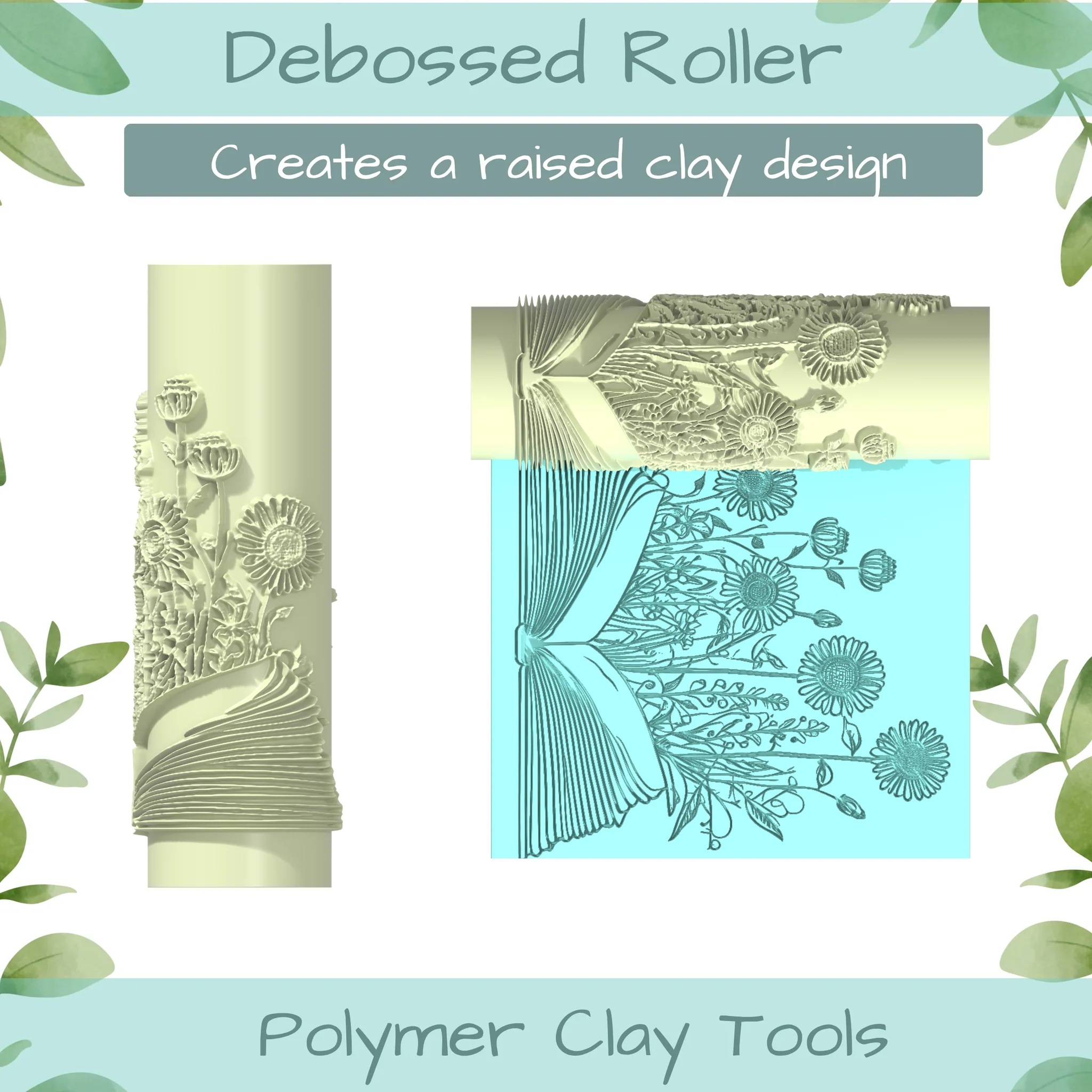 Floral Book No. 4 Polymer Clay Texture Roller Duo