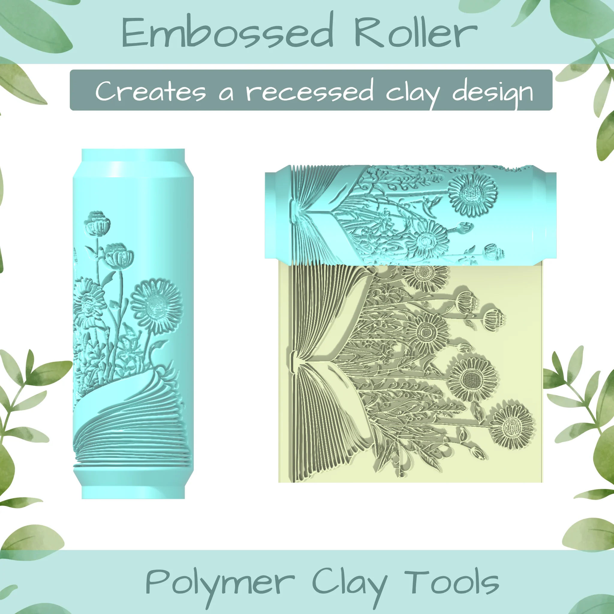 Floral Book No. 4 Polymer Clay Texture Roller Duo