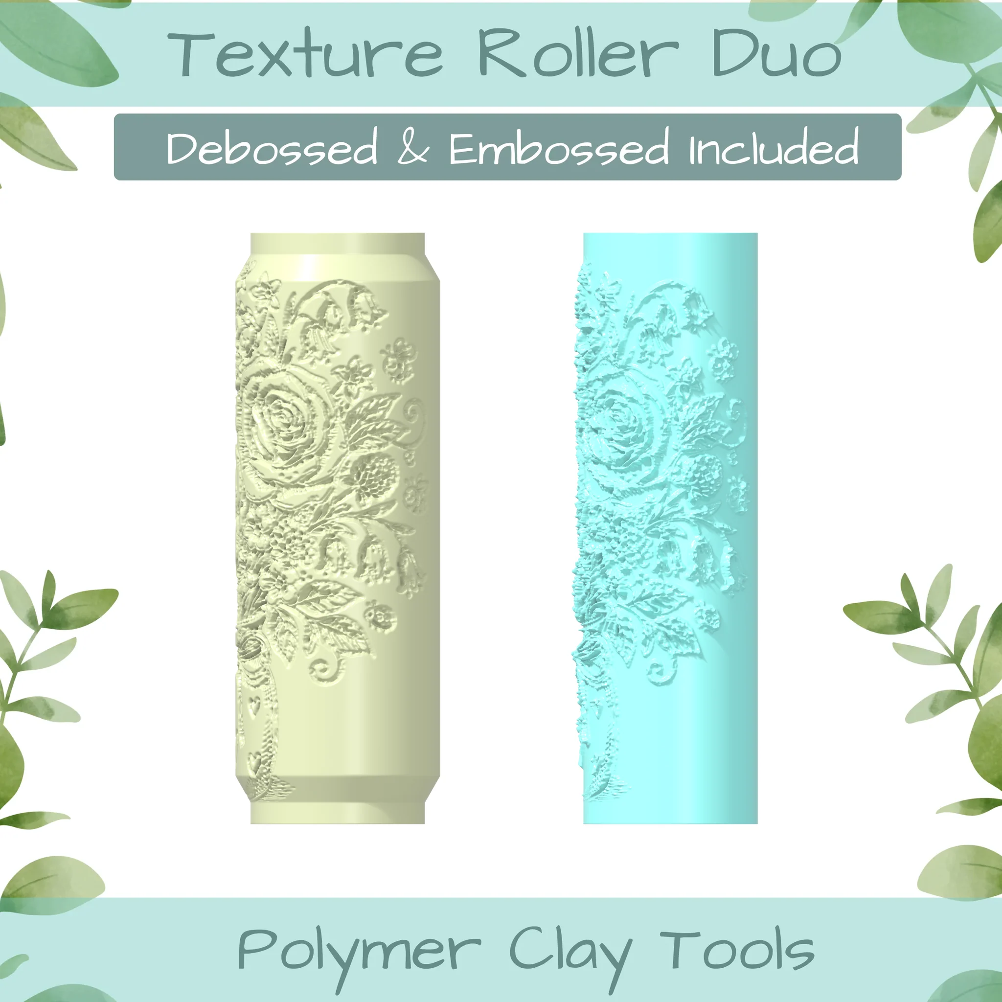 Flowers No. 11 Polymer Clay Texture Roller Duo