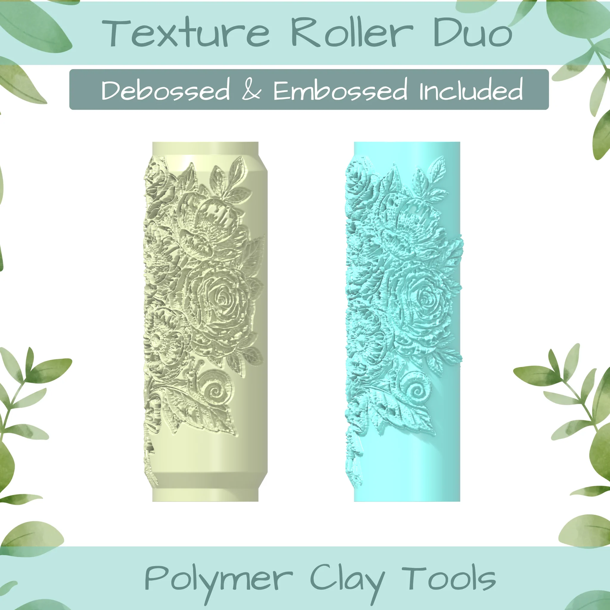 Flowers No. 27 Polymer Clay Texture Roller Duo