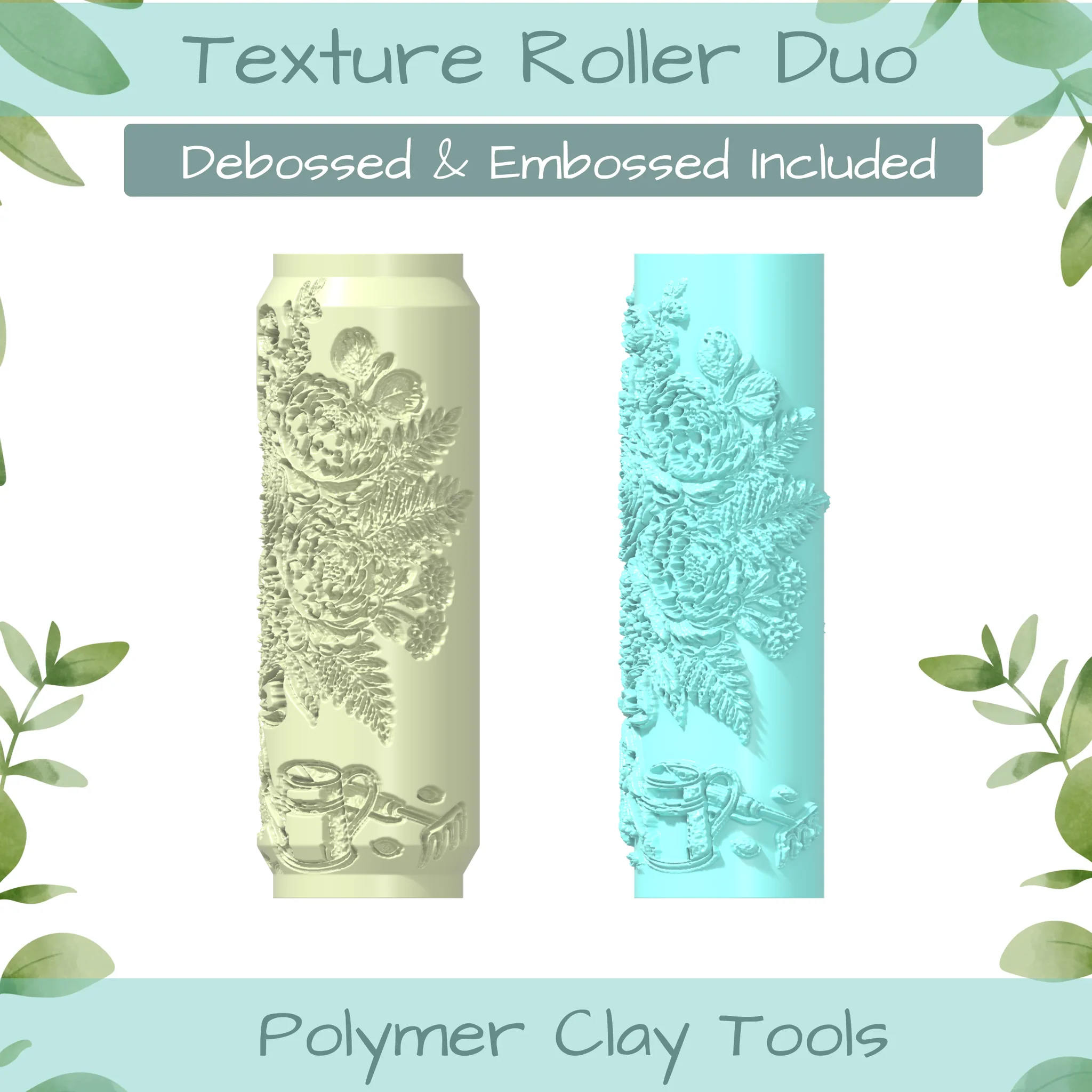 Flowers No. 28 Polymer Clay Texture Roller Duo