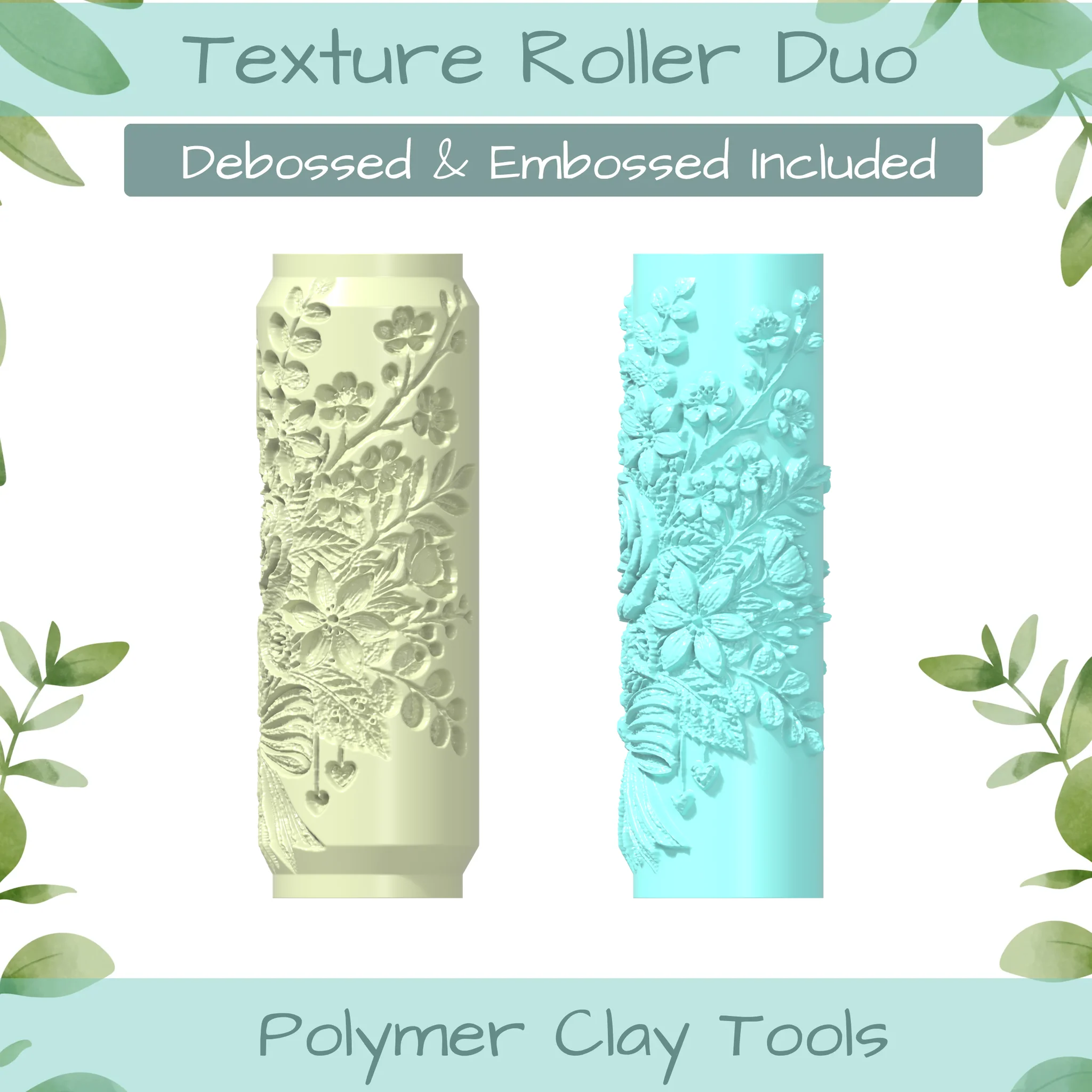 Flowers No. 9 Polymer Clay Texture Roller Duo