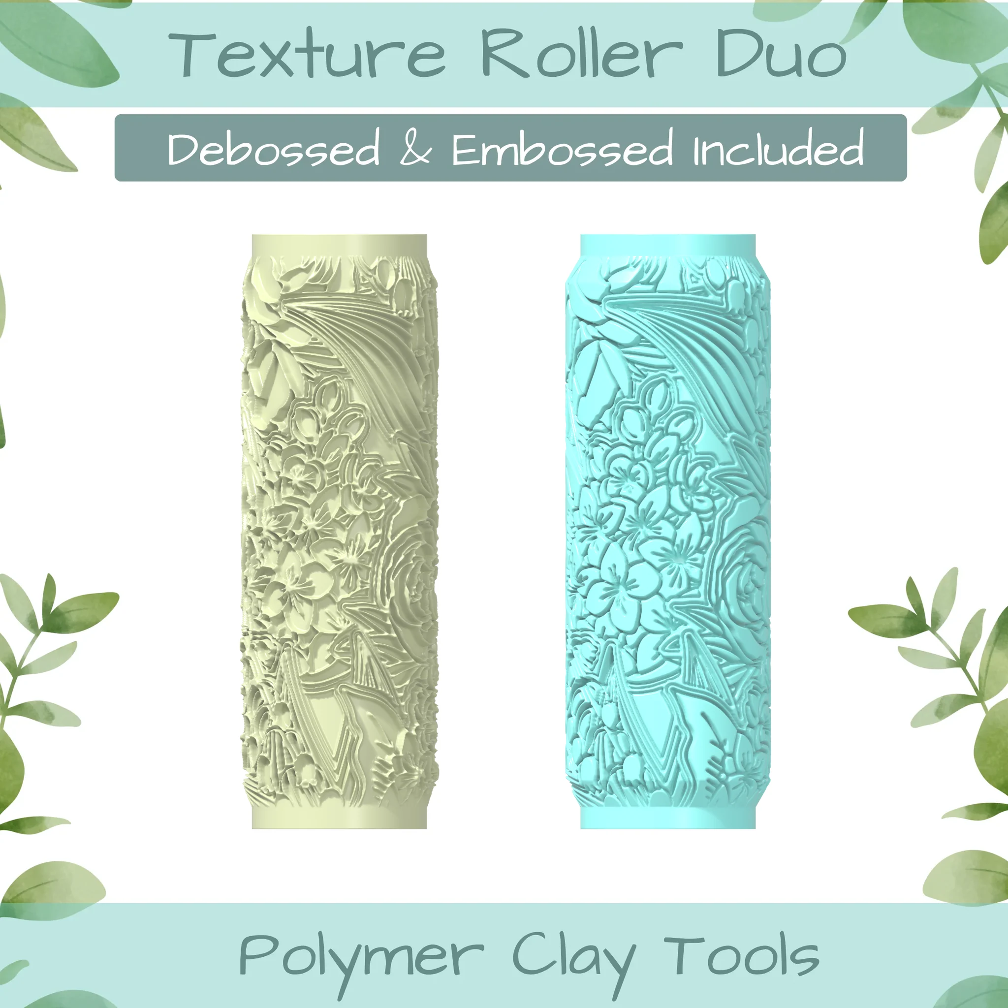 Flowers Mixed Polymer Clay Texture Roller Duo