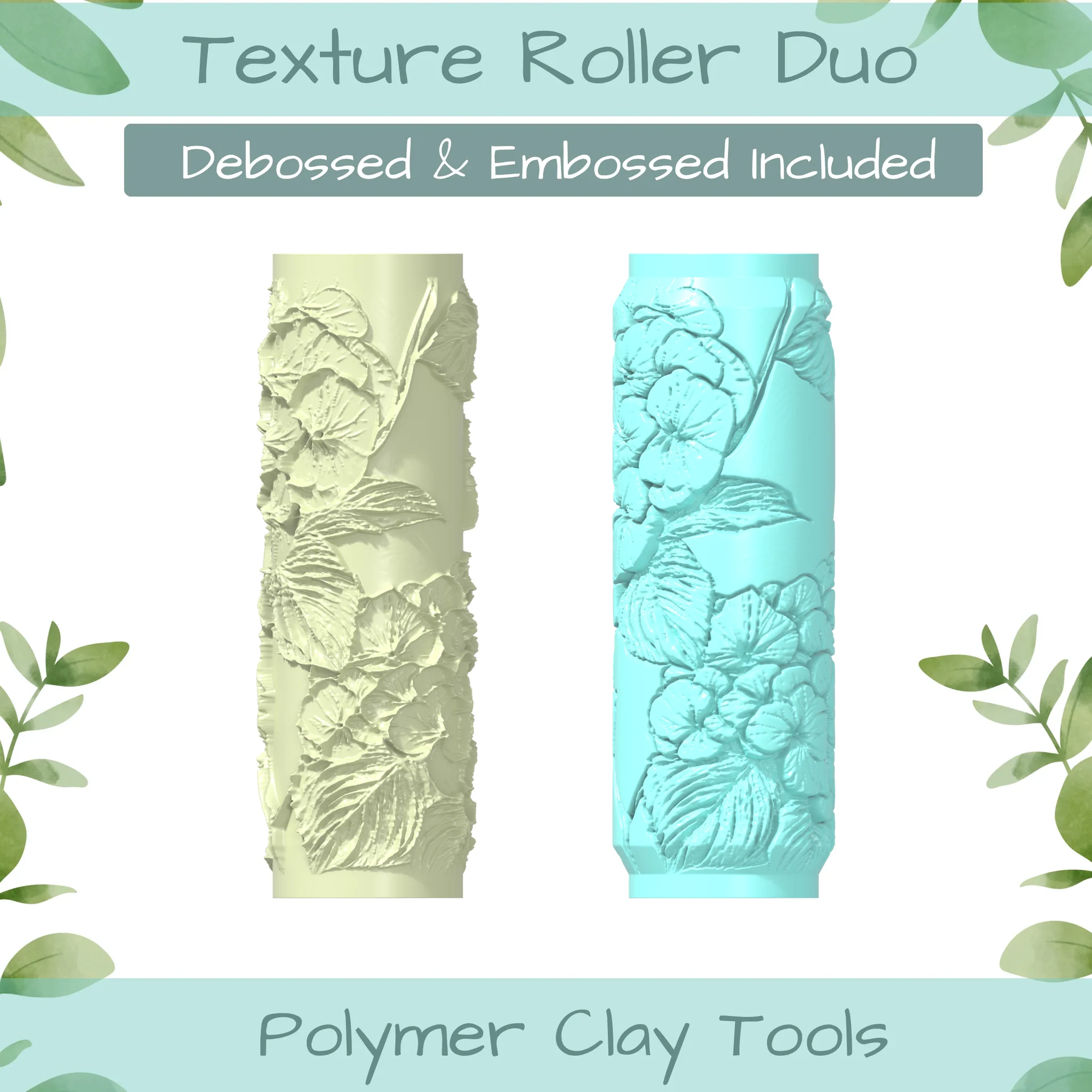 Hydrangea No. 1 Polymer Clay Texture Roller Duo