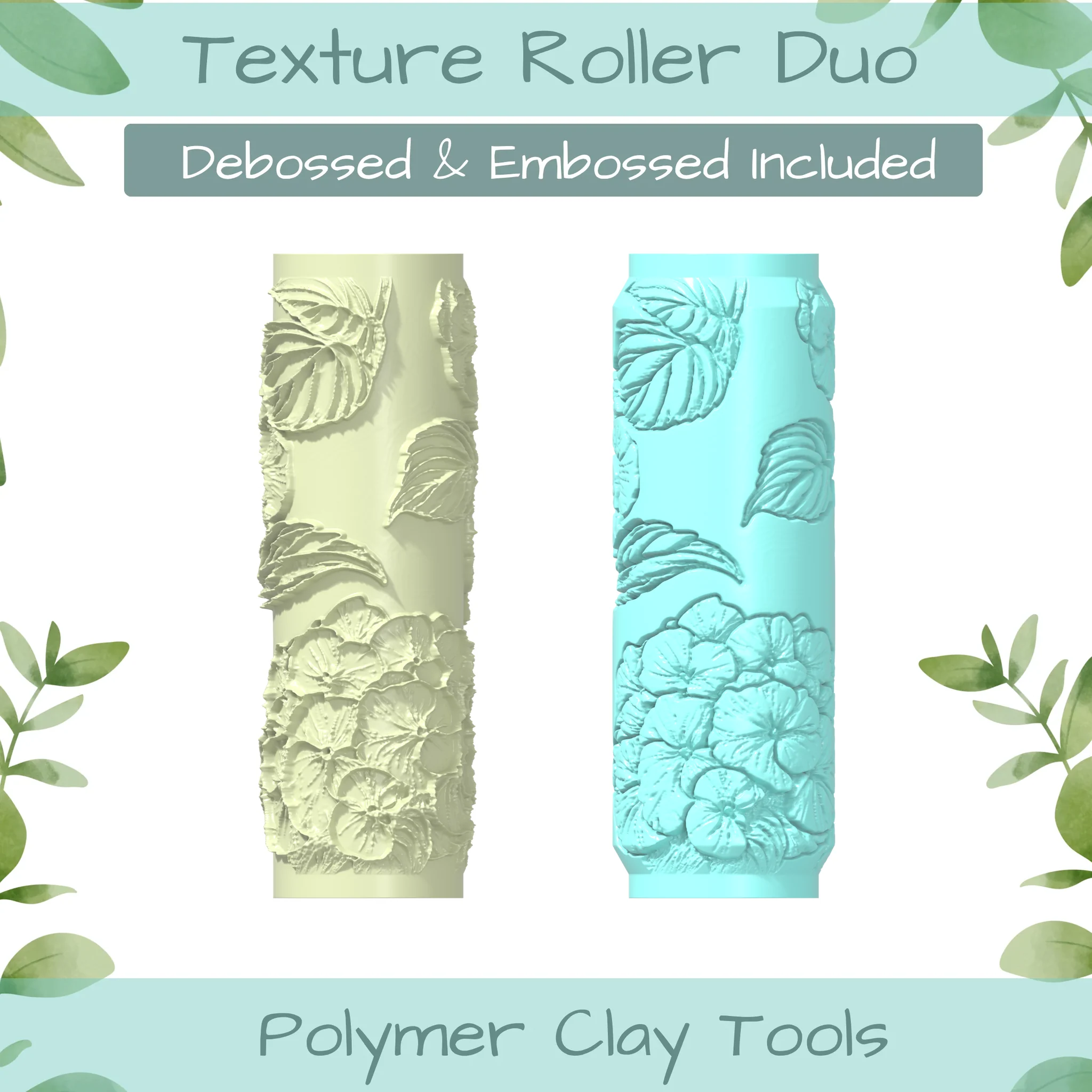 Hydrangea No. 2 Polymer Clay Texture Roller Duo