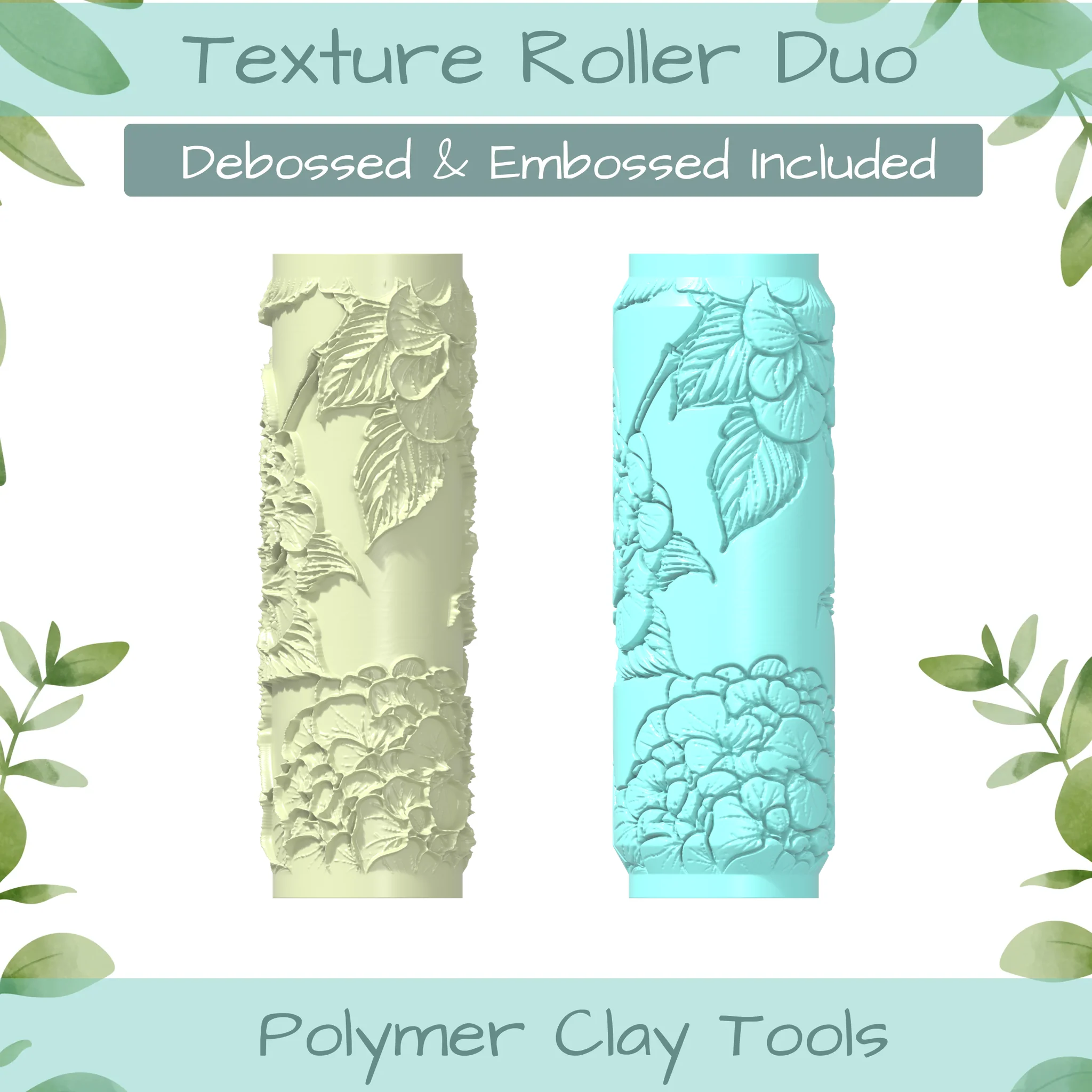 Hydrangea No. 4 Polymer Clay Texture Roller Duo
