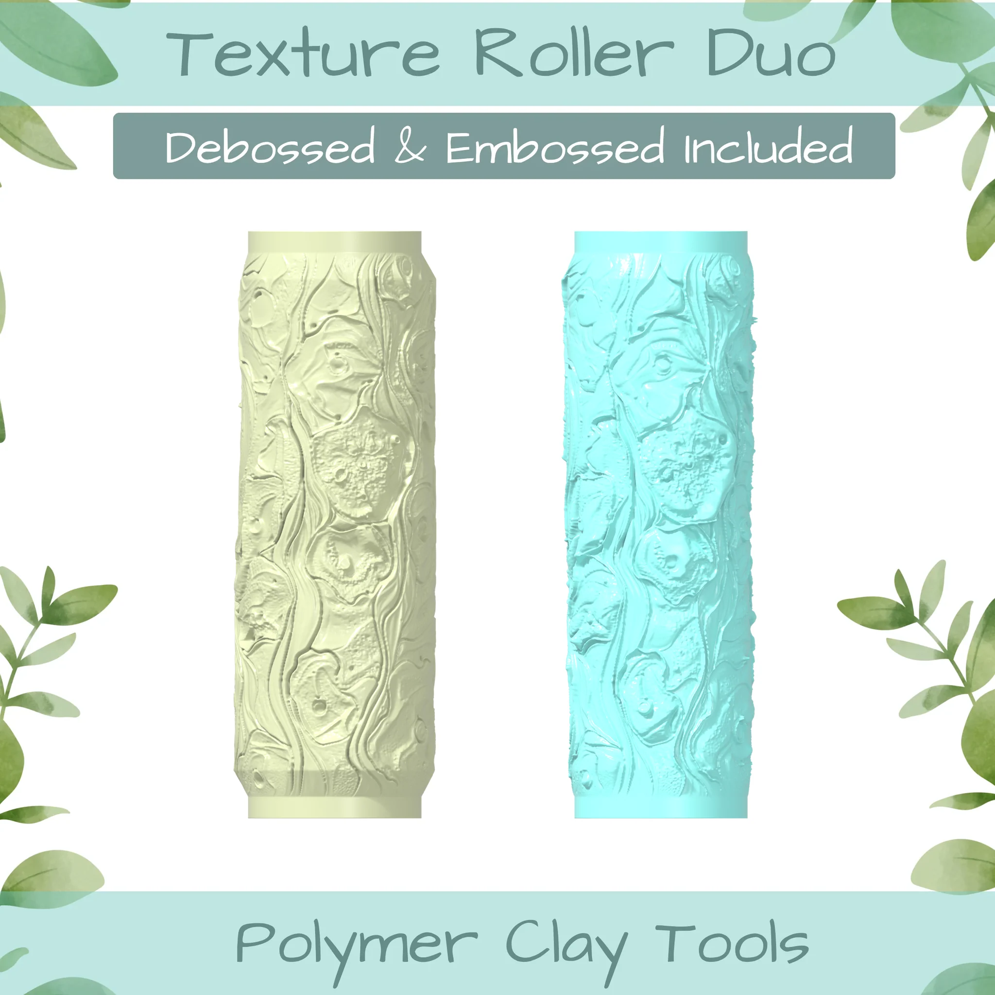 Ink Swirls No. 3 Polymer Clay Texture Roller Duo