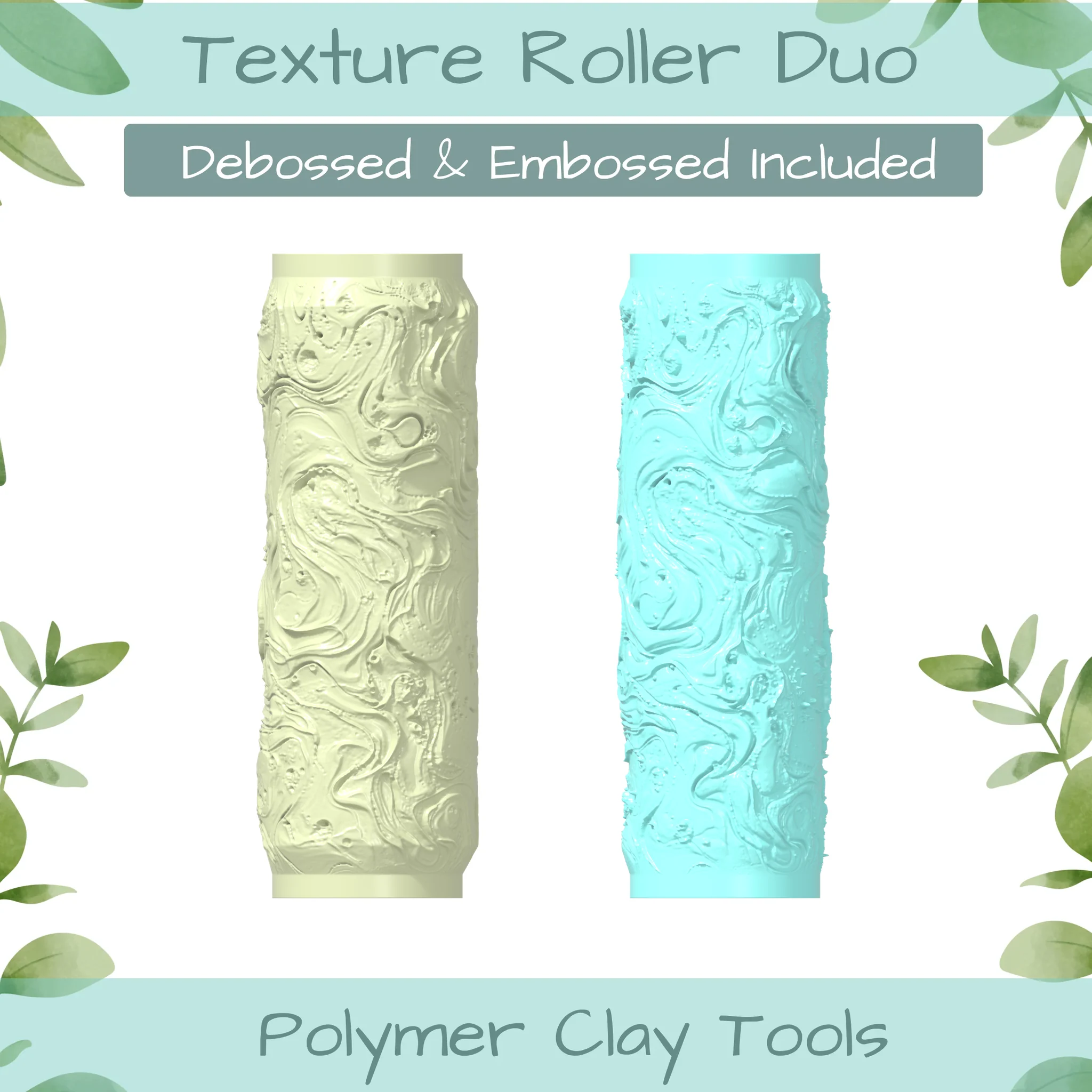 Ink Swirls No. 5 Polymer Clay Texture Roller Duo