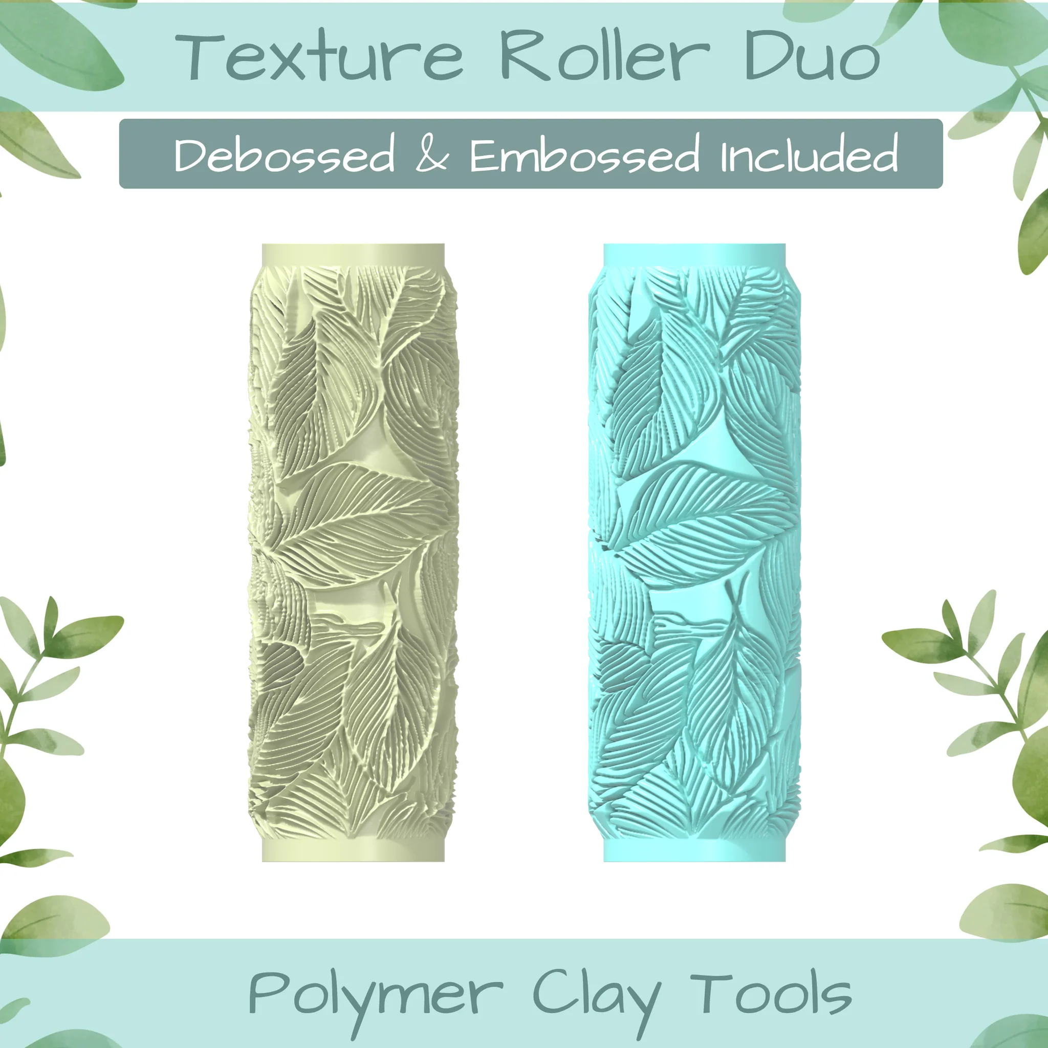 leaves No. 8 Polymer Clay Texture Roller Duo