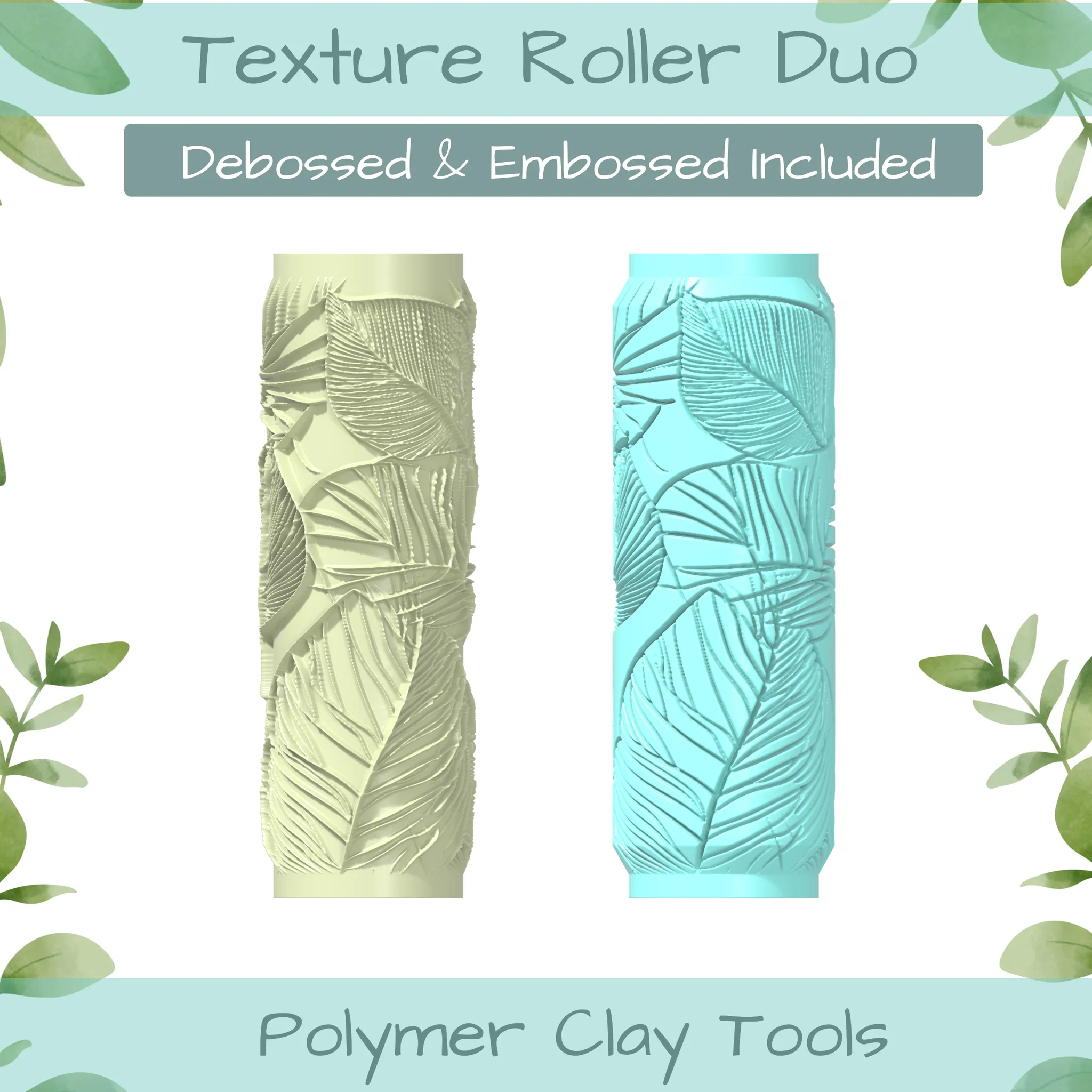 leaves No. 9 Polymer Clay Texture Roller Duo
