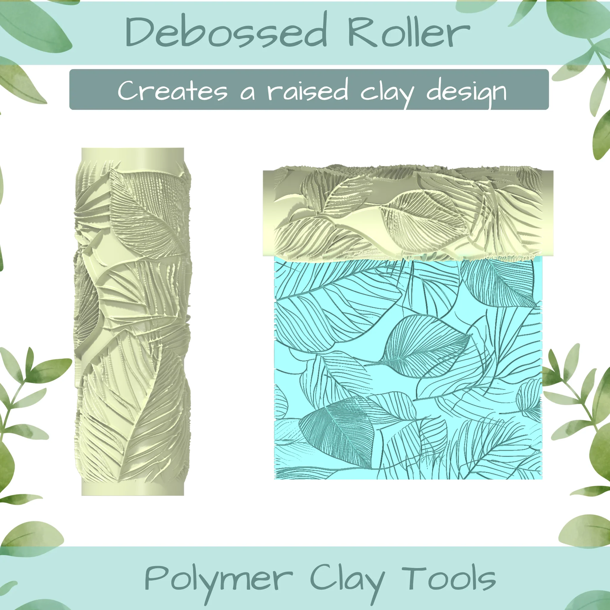leaves No. 9 Polymer Clay Texture Roller Duo