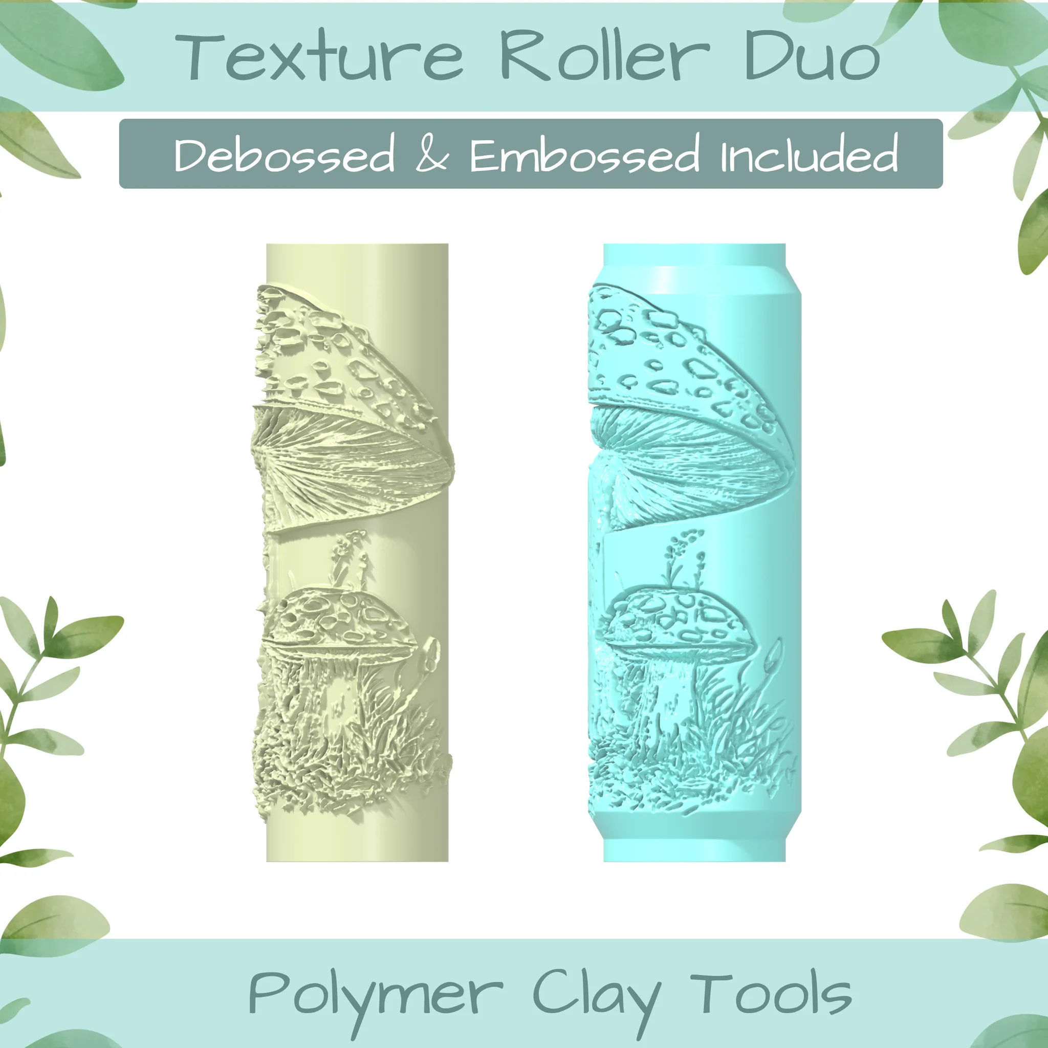 Mushroom House No. 4 Polymer Clay Texture Roller Duo