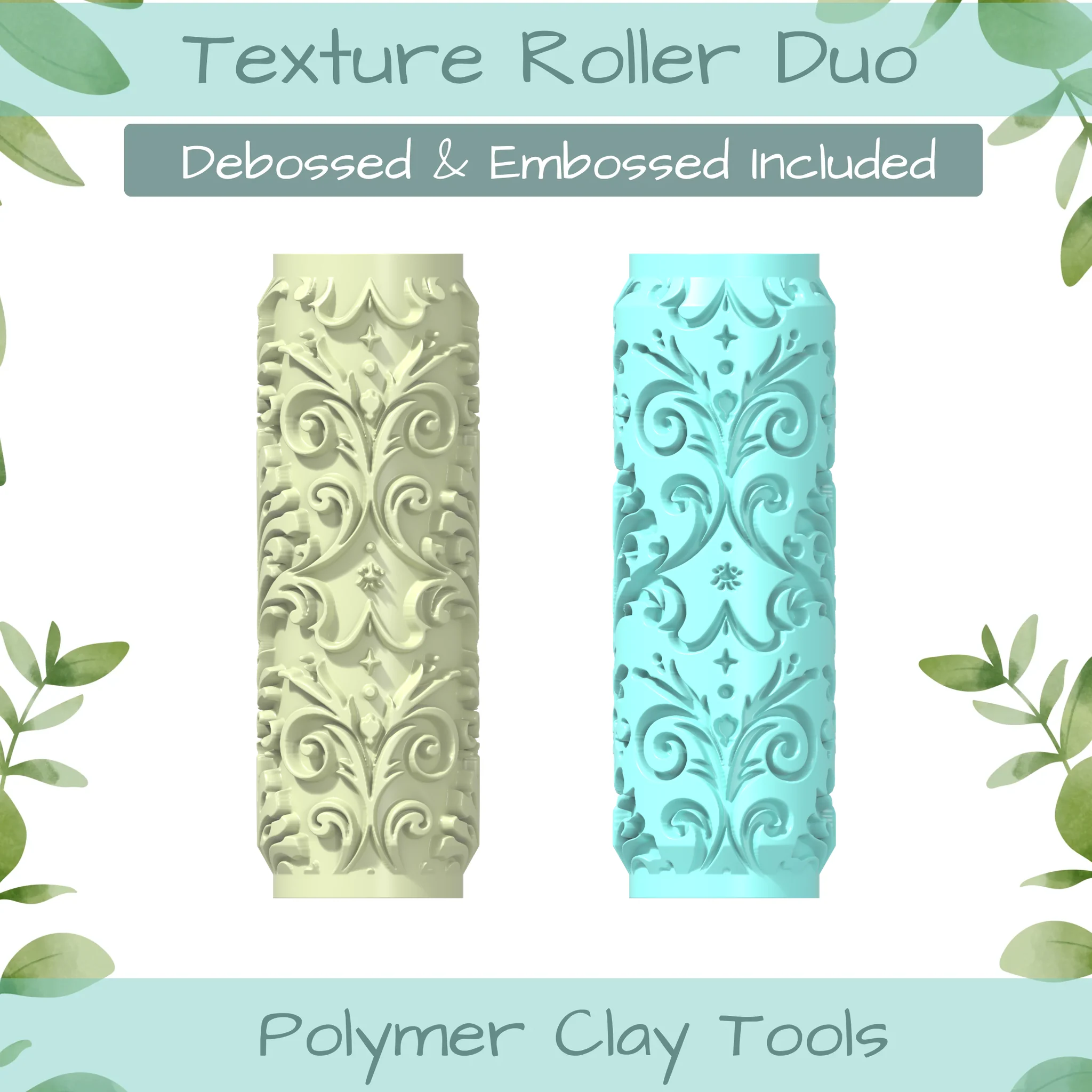ornate Polymer Clay Texture Roller Duo