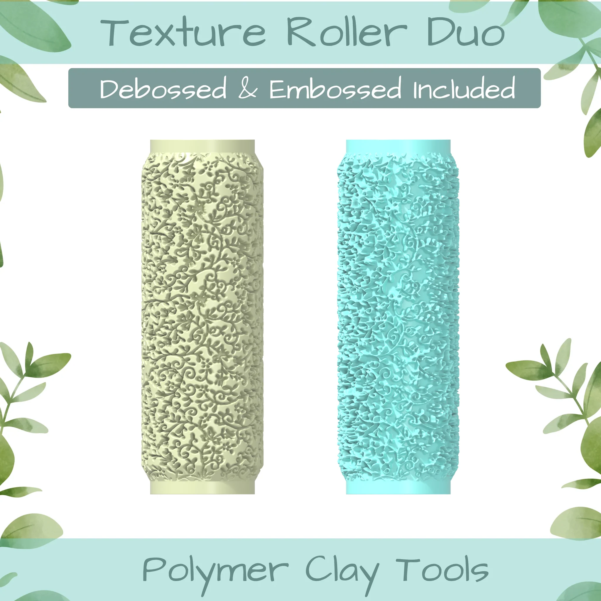 Pat Floral No. 2 Polymer Clay Texture Roller Duo