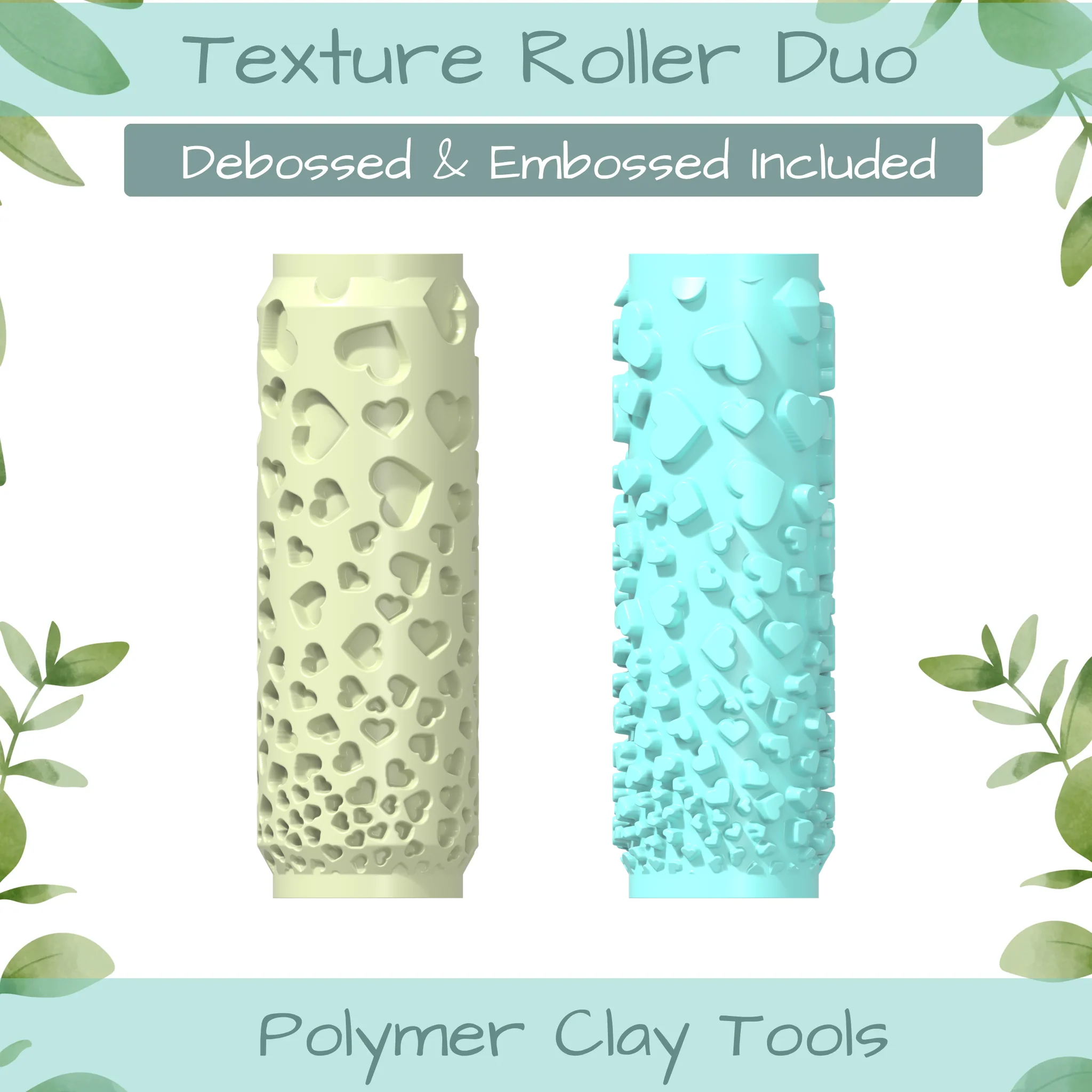 Pat Hearts Polymer Clay Texture Roller Duo