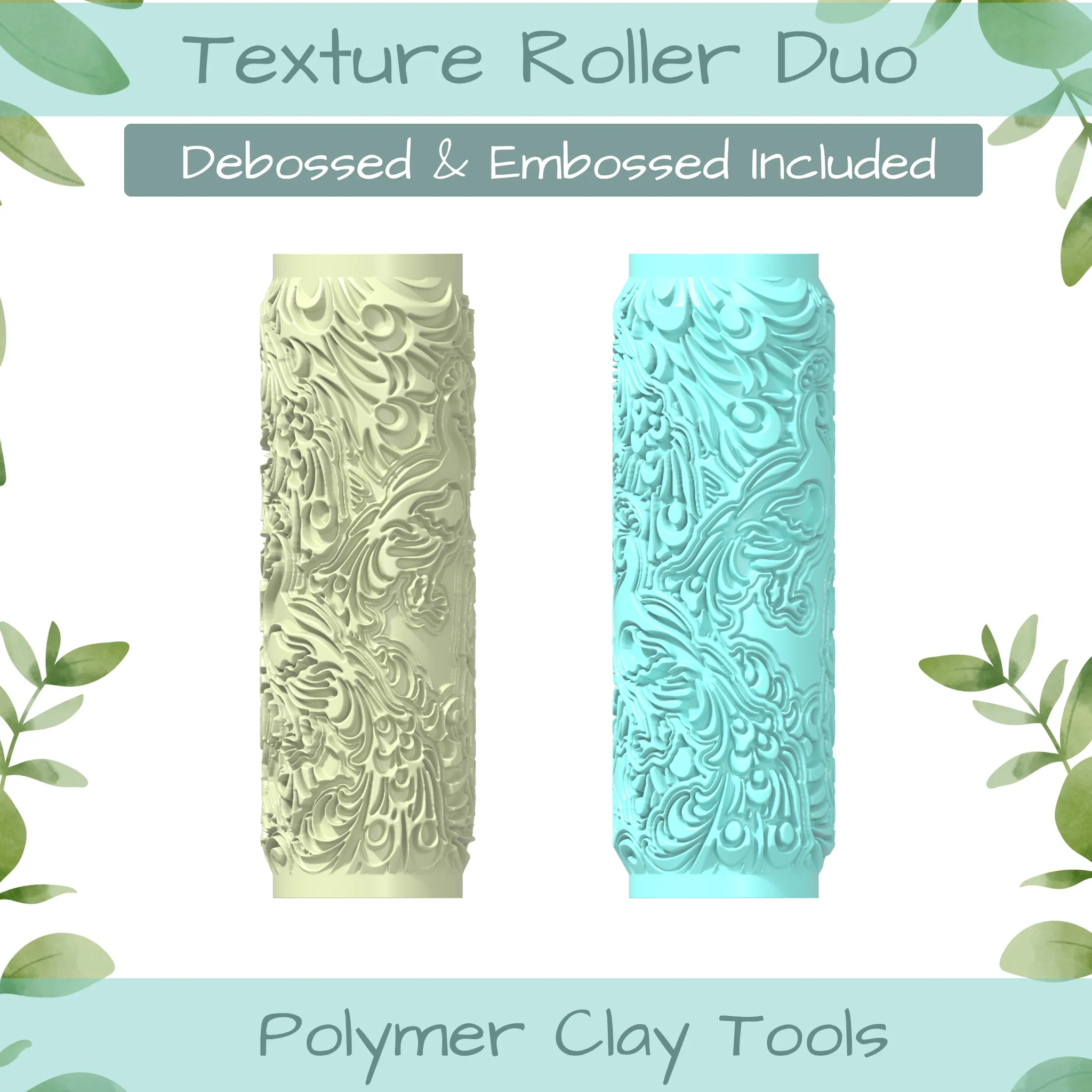 peacocks Polymer Clay Texture Roller Duo