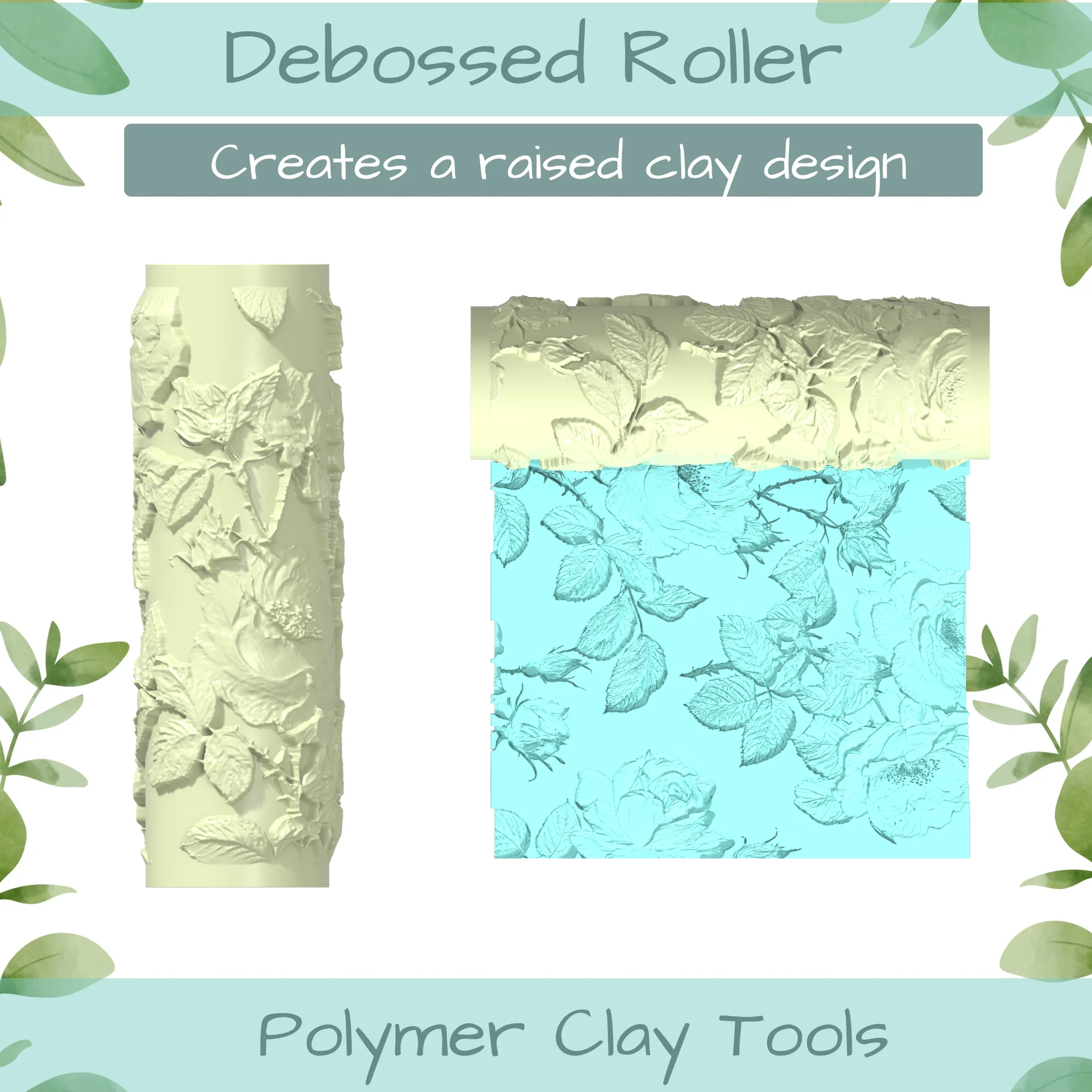 Roses No. 2 Polymer Clay Texture Roller Duo