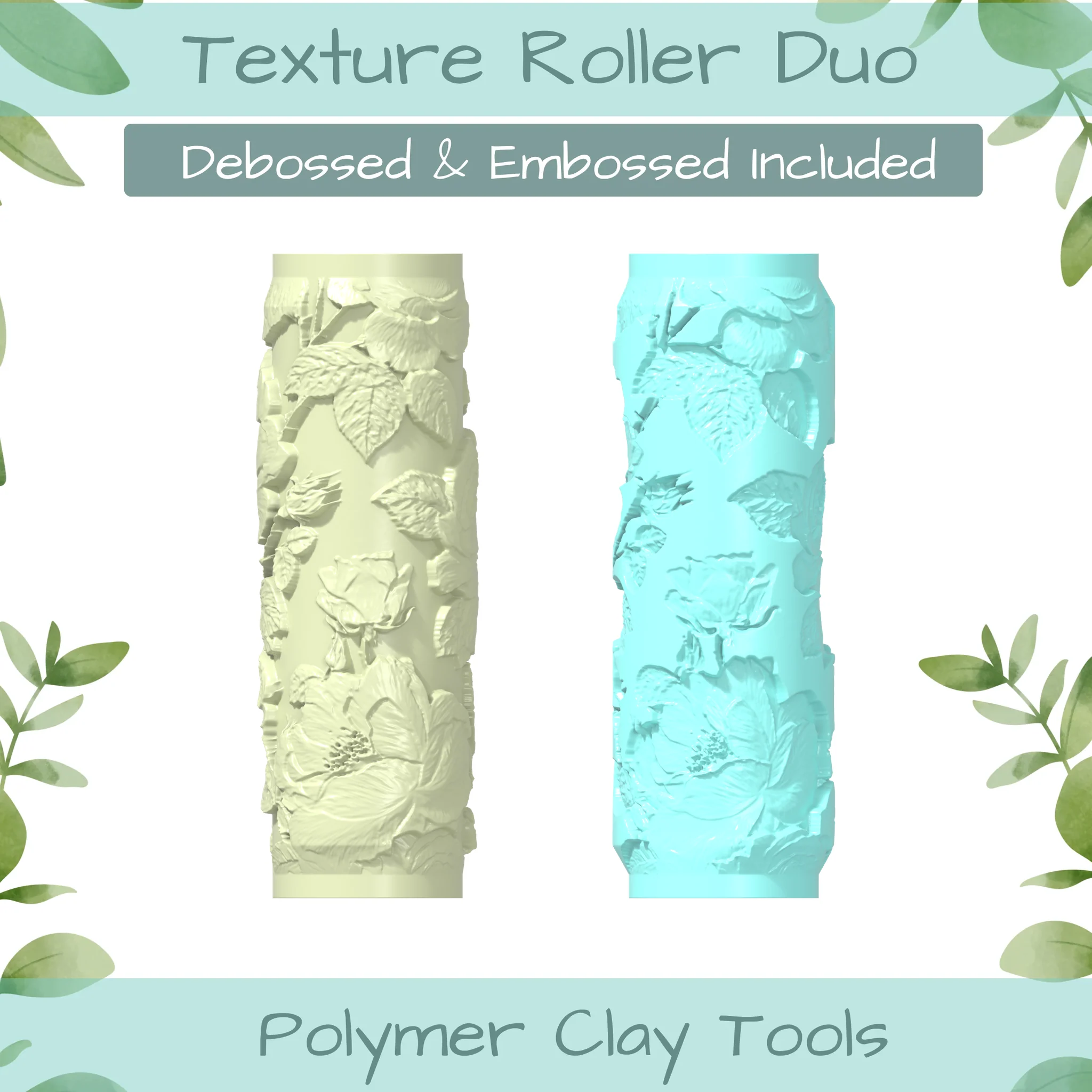 Roses No. 4 Polymer Clay Texture Roller Duo