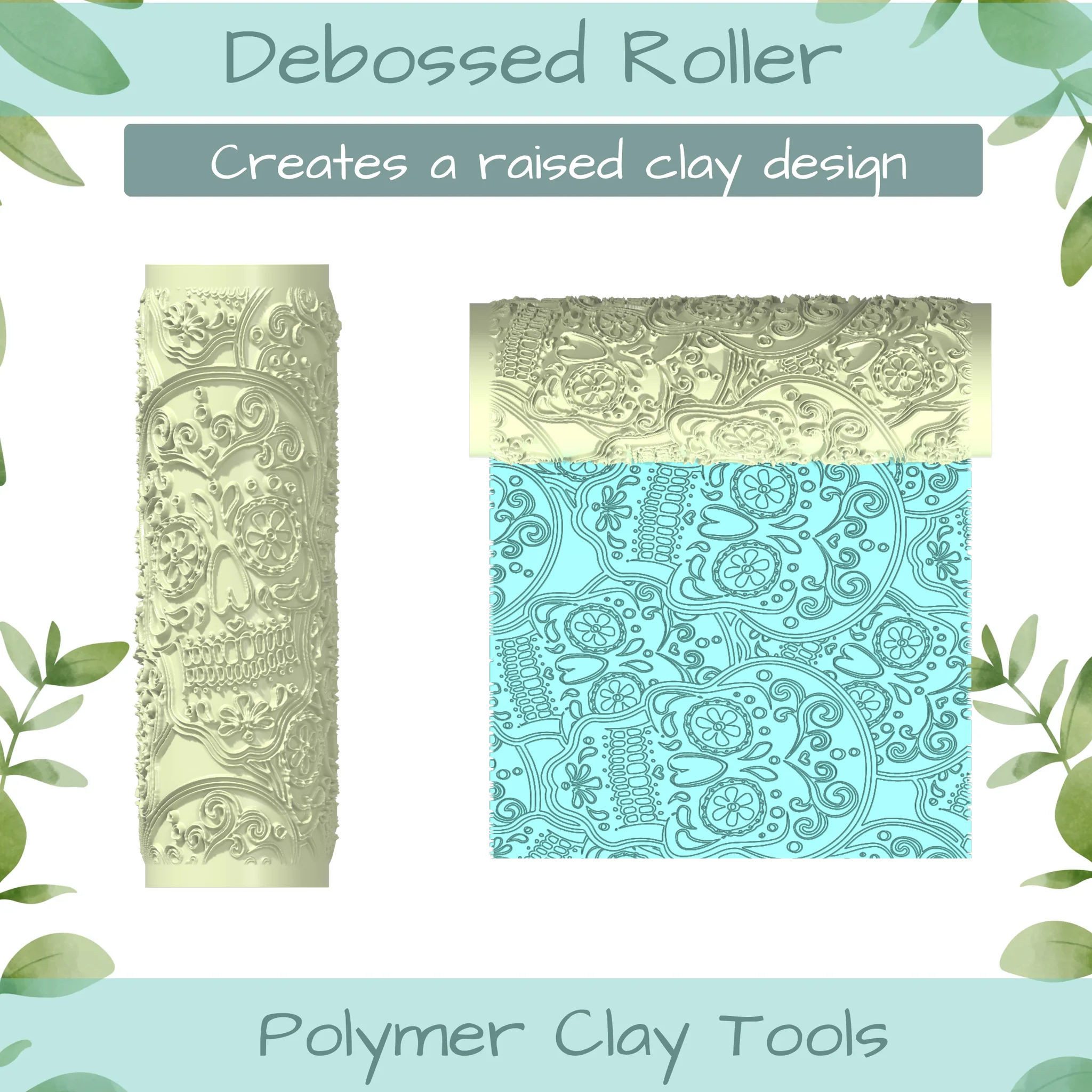 Sugar Skull Polymer Clay Texture Roller Duo