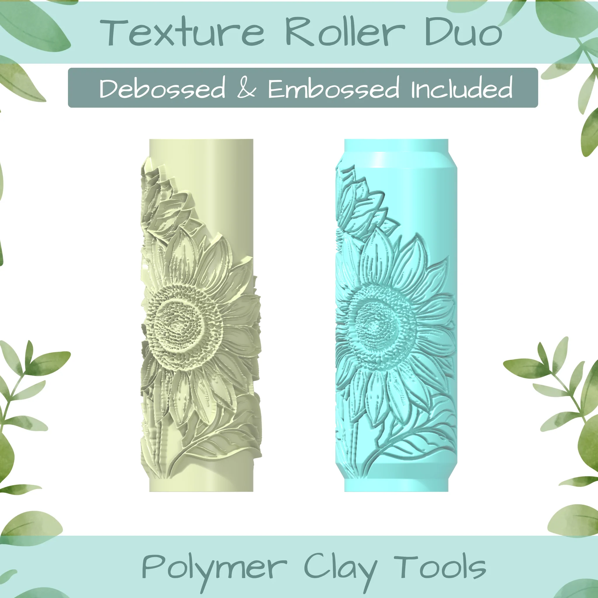 Sunflowers No. 1 Polymer Clay Texture Roller Duo