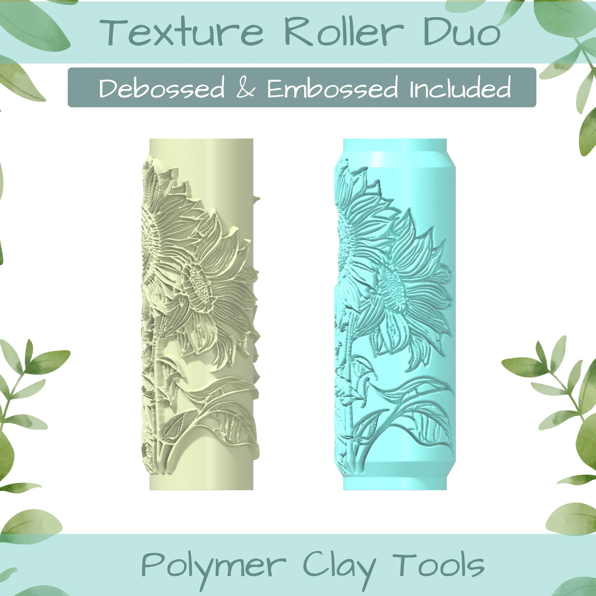 Sunflowers No. 2 Polymer Clay Texture Roller Duo