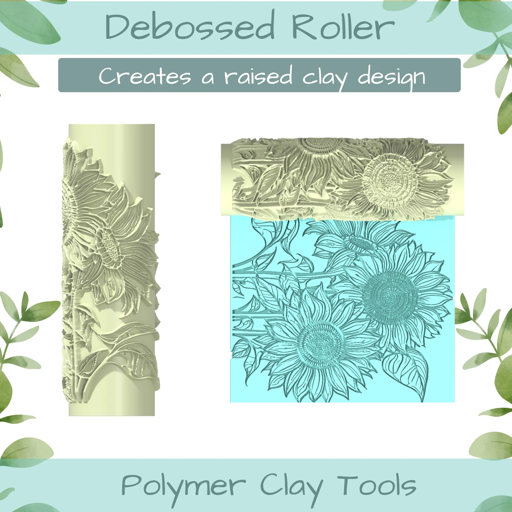 Sunflowers No. 2 Polymer Clay Texture Roller Duo