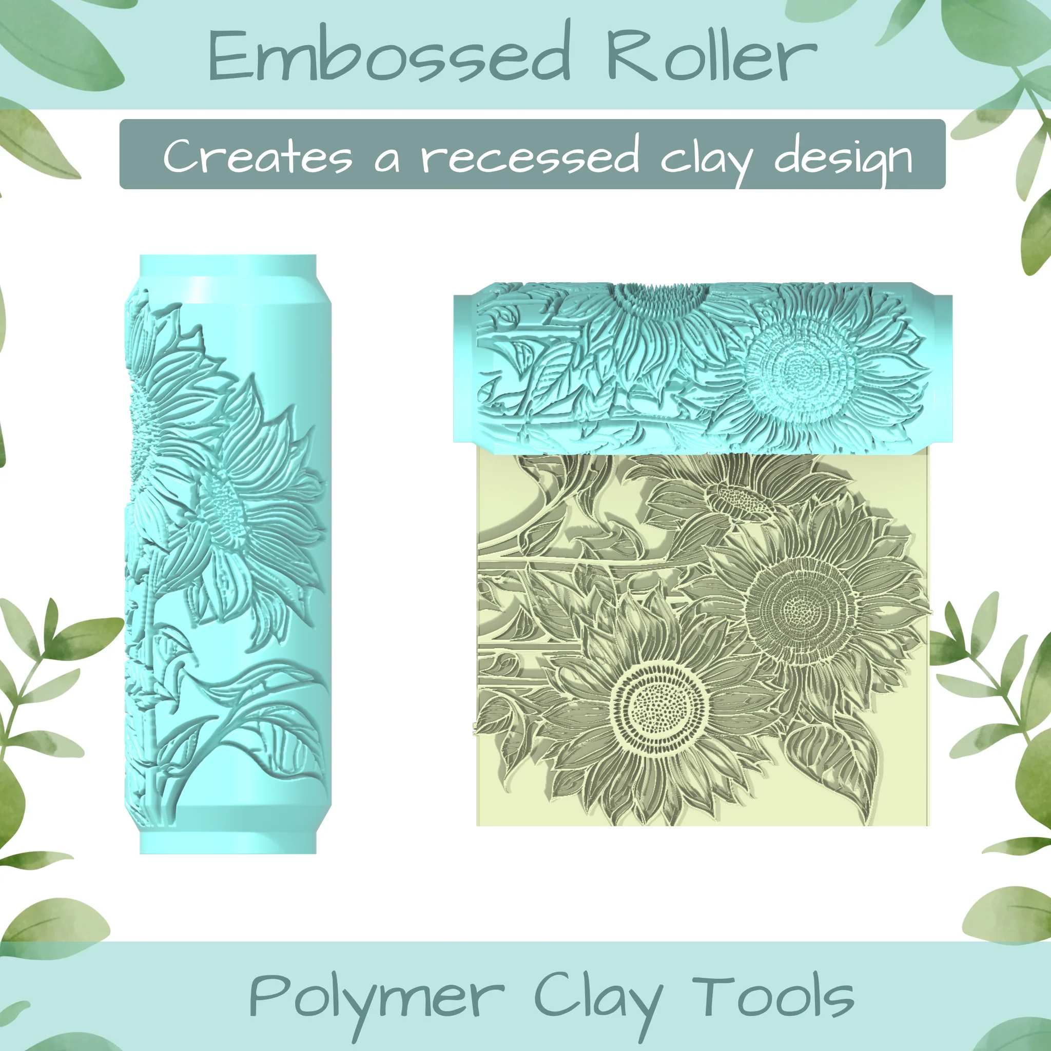 Sunflowers No. 2 Polymer Clay Texture Roller Duo