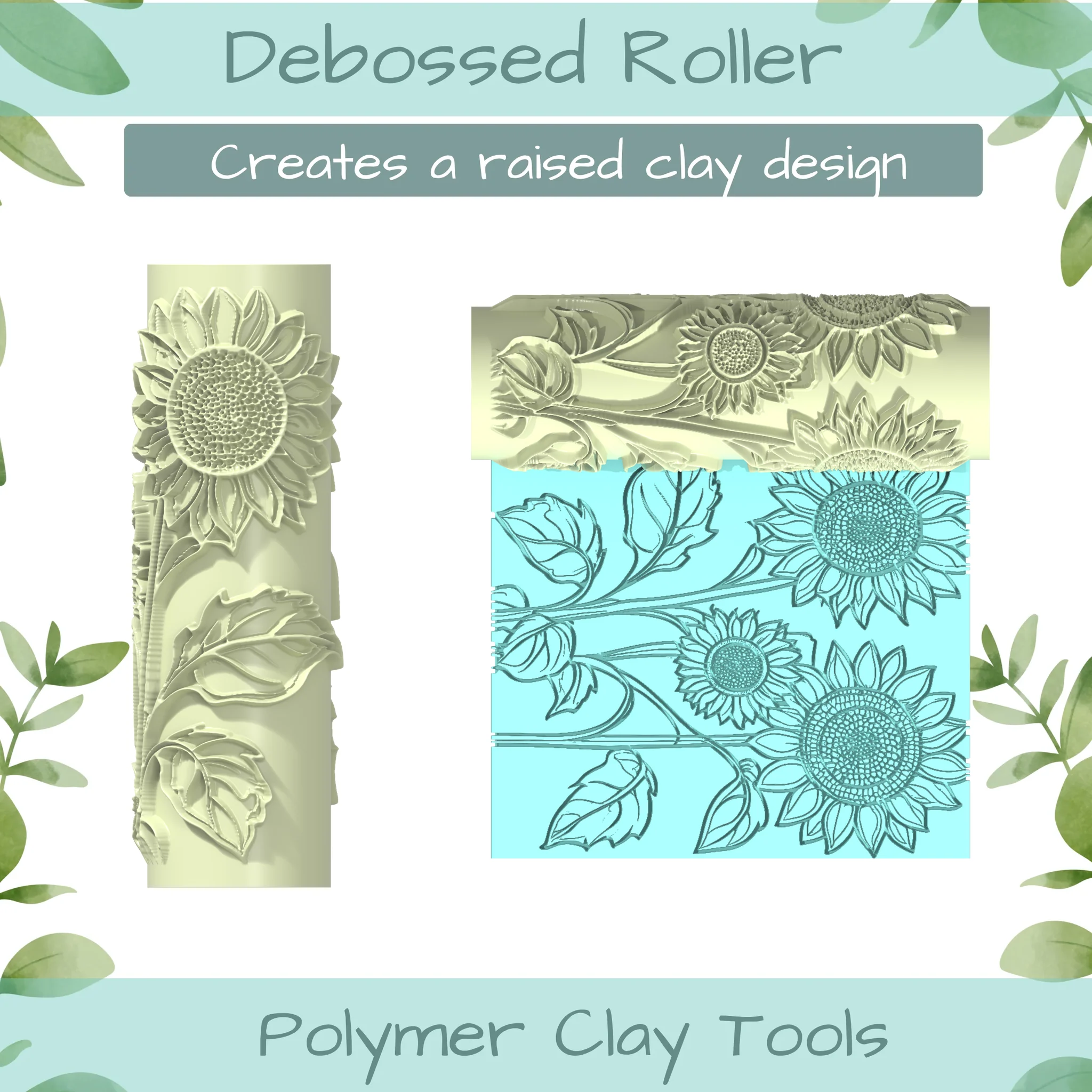 Sunflowers No. 3 Polymer Clay Texture Roller Duo