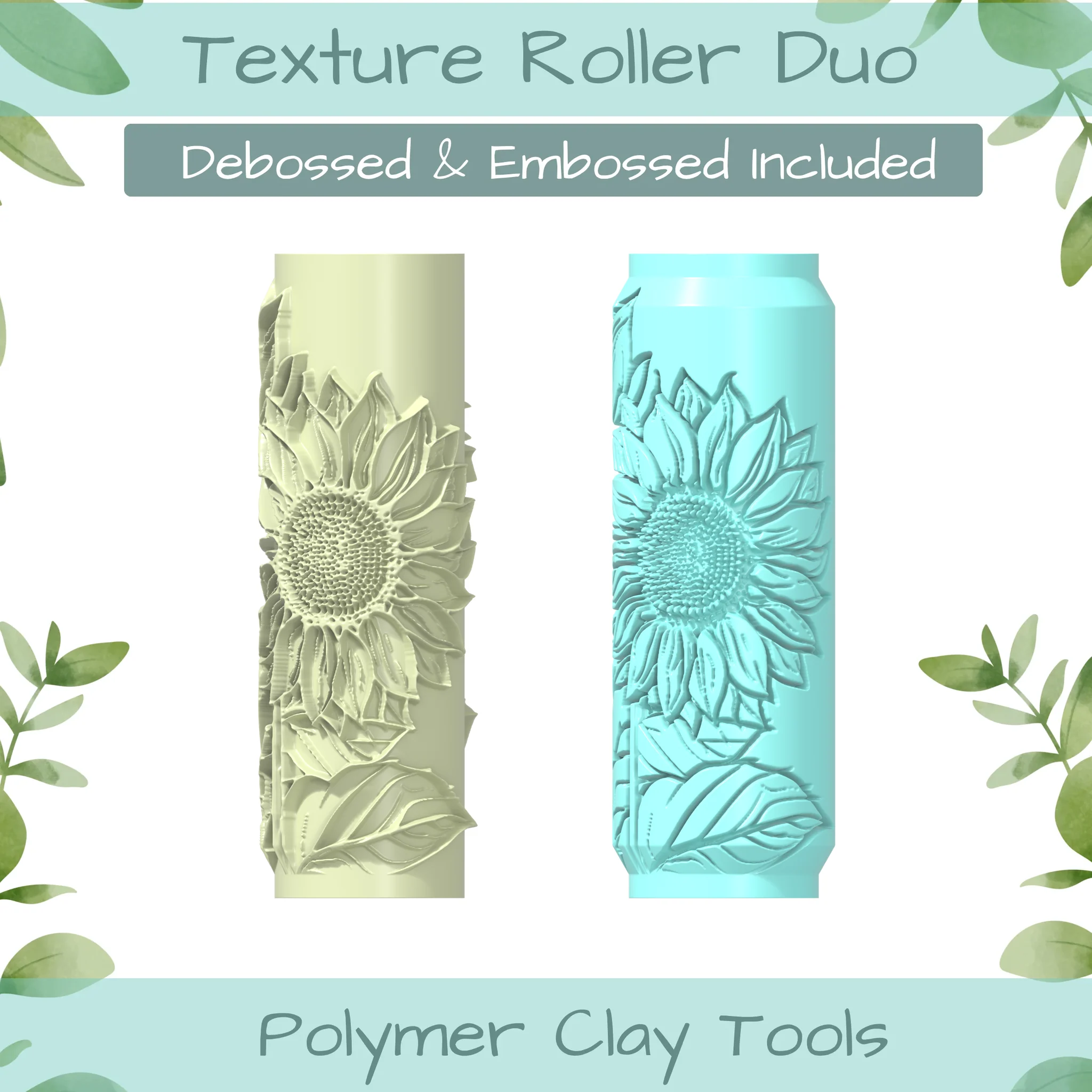 Sunflowers No. 4 Polymer Clay Texture Roller Duo