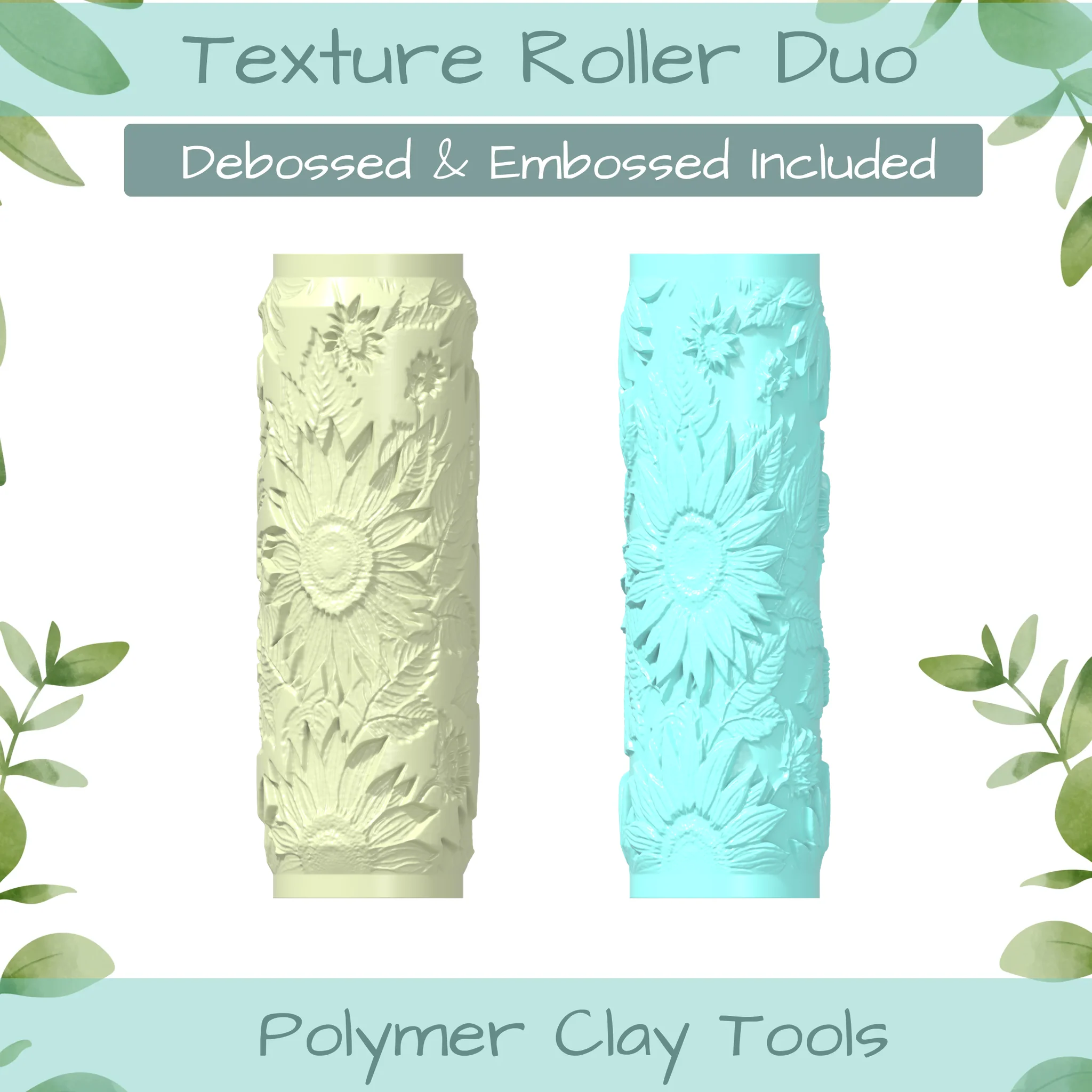 sunflowers Sqd Polymer Clay Texture Roller Duo