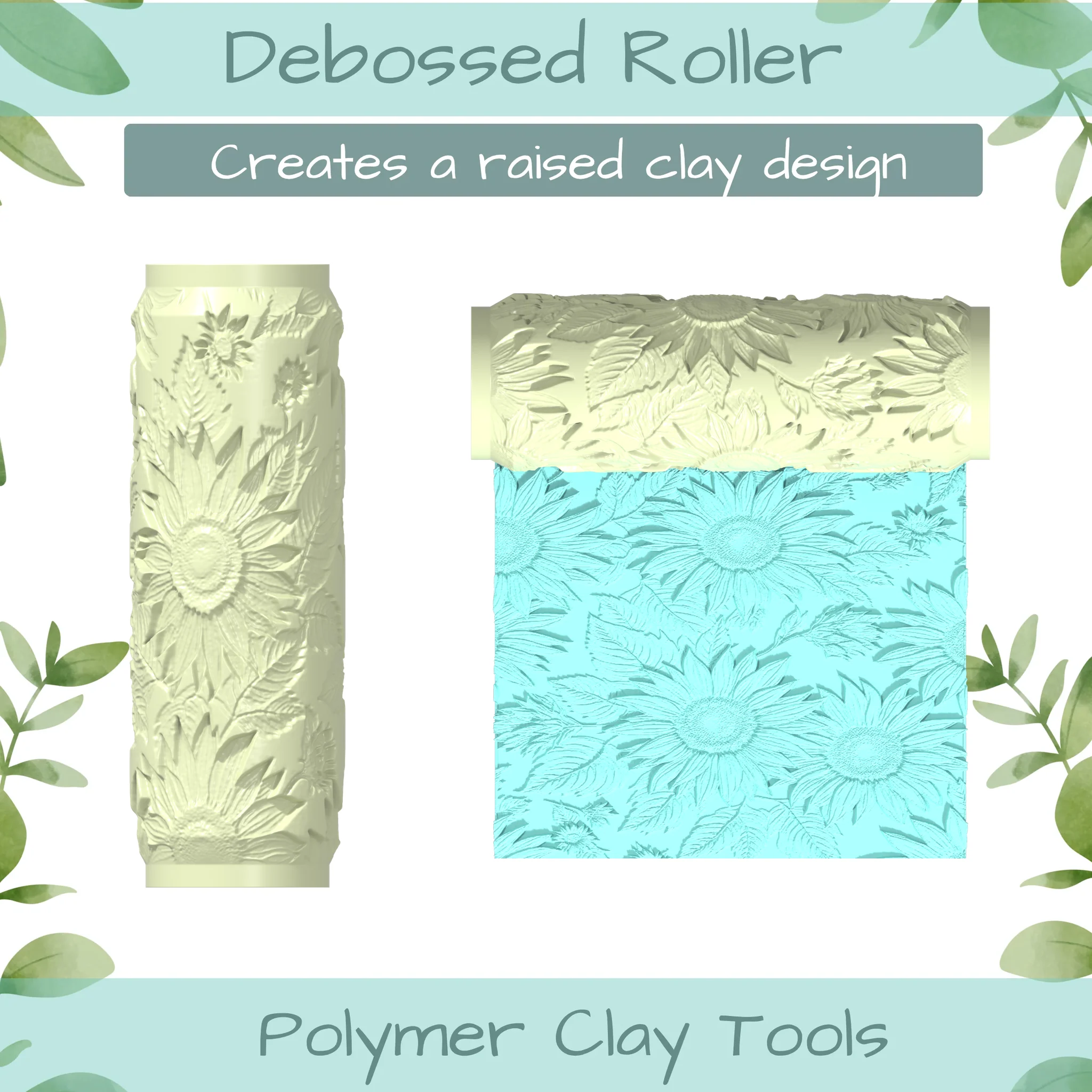 sunflowers Sqd Polymer Clay Texture Roller Duo