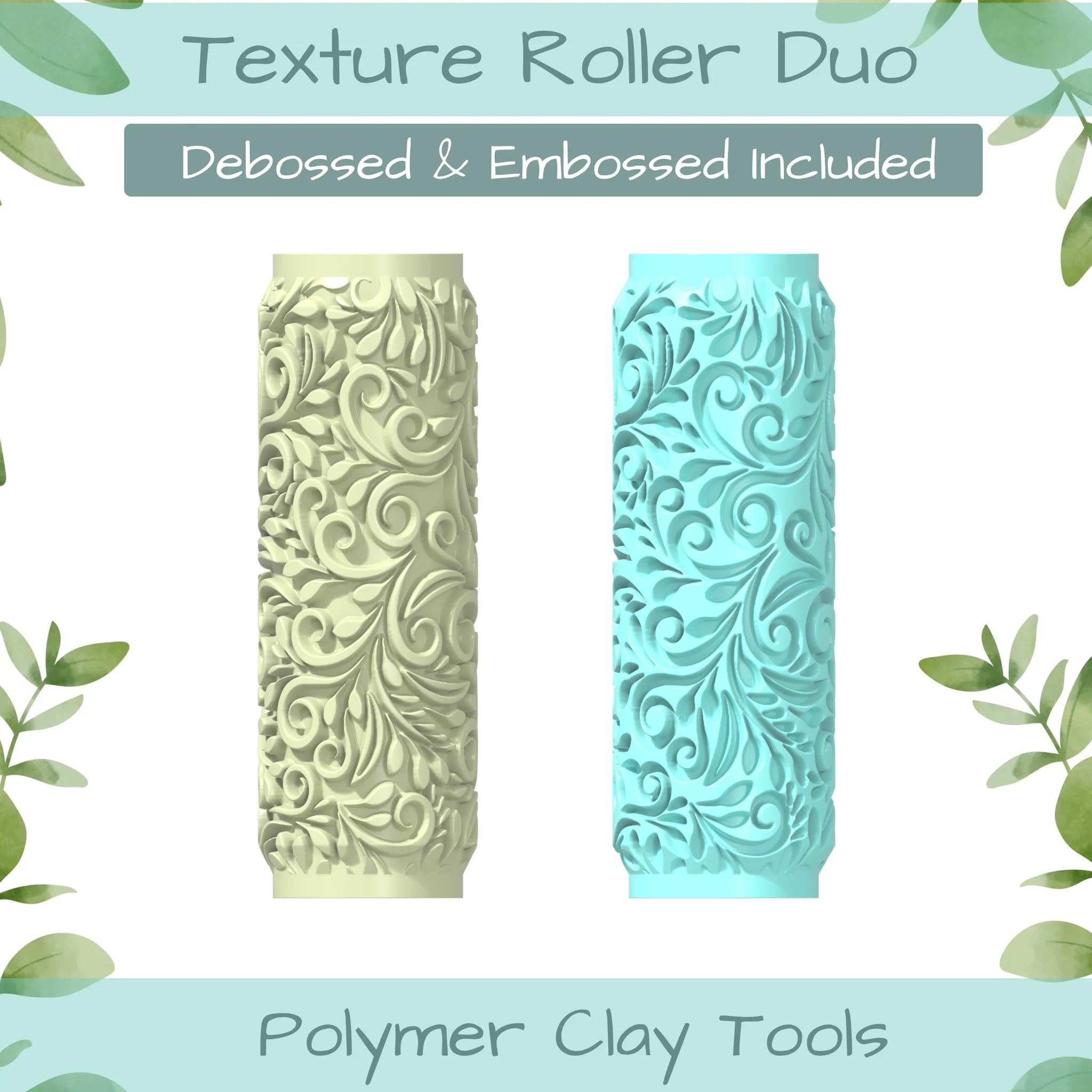 swirls No. 2 Polymer Clay Texture Roller Duo