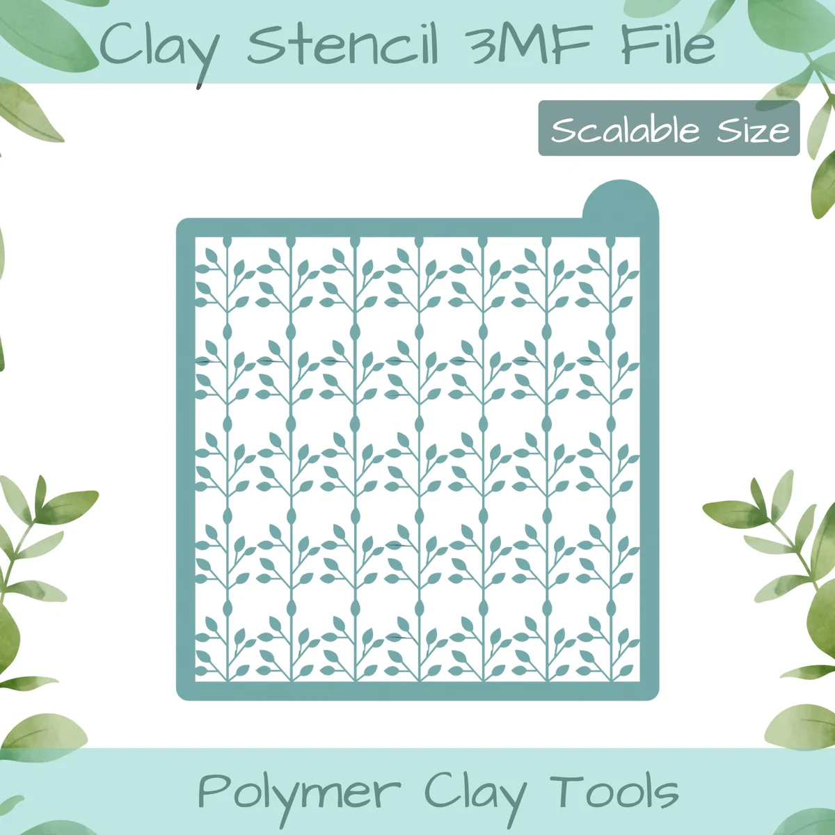 Leafy Stems Polymer Clay Stencil
