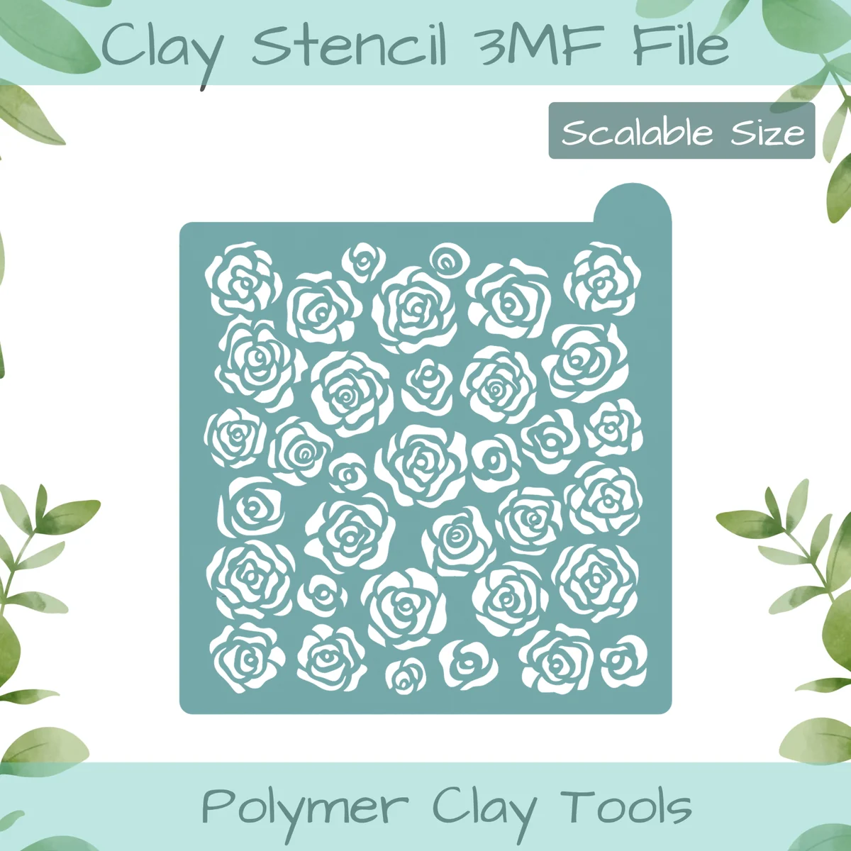 Cabbage Roses Polymer Clay Stencil